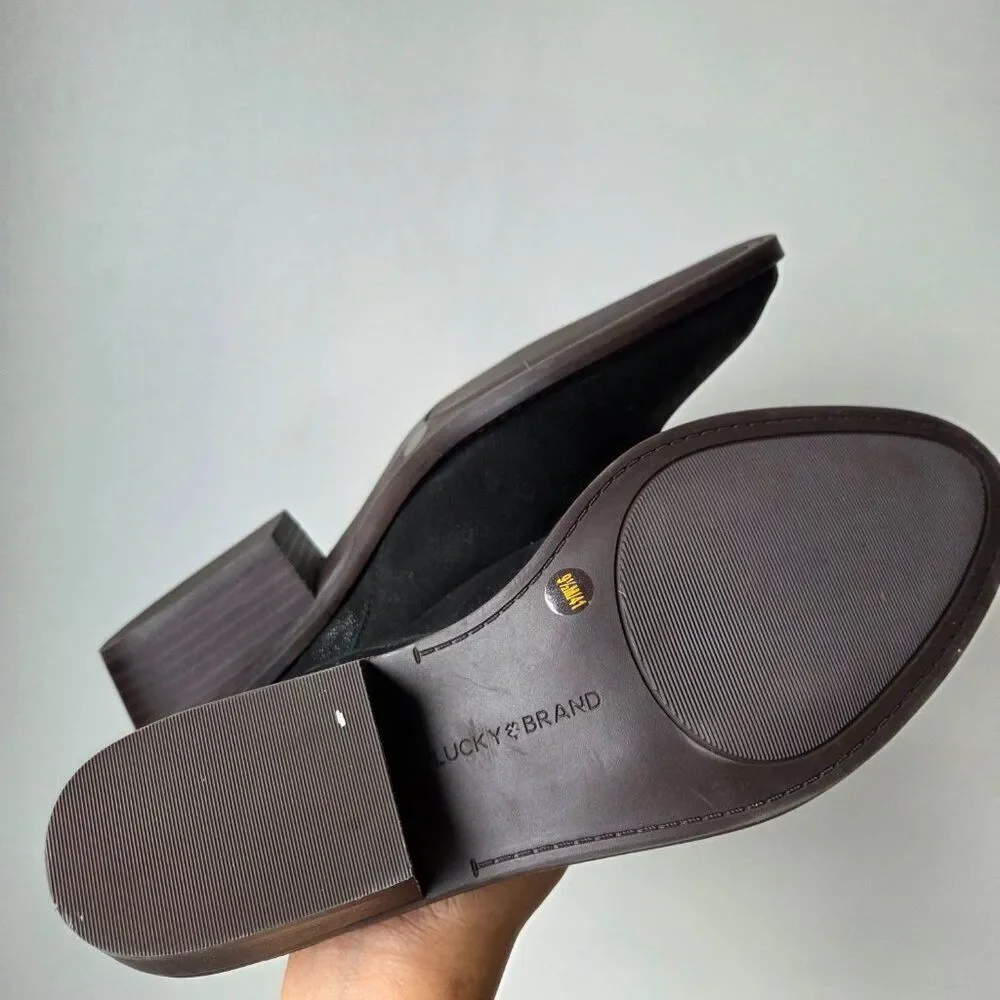 LIKE NEW LUCKY BRAND FITINA BLACK LEATHER ALMOND TOE ANKLE BOOTIES SIZE 9.5 WMNS